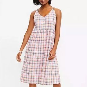 Plaid Strappy Button Midi Dress from Loft